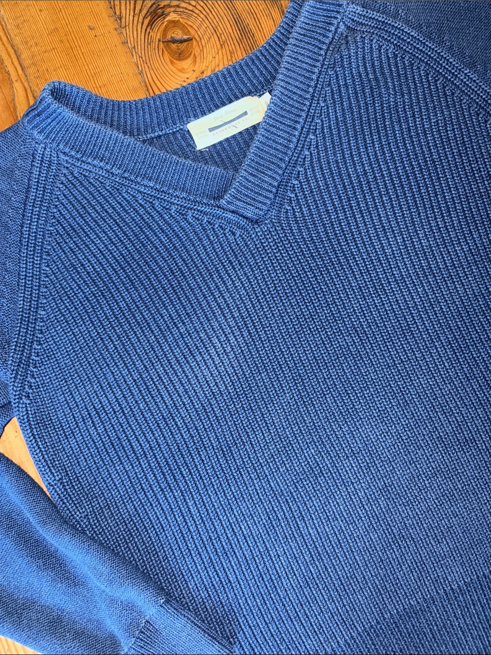 Deep River Guideboat Co. Women’s Blue V‑Neck Ribbed premium cottonSweater - MED